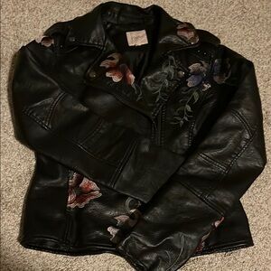 Embroidered faux leather jacket, small